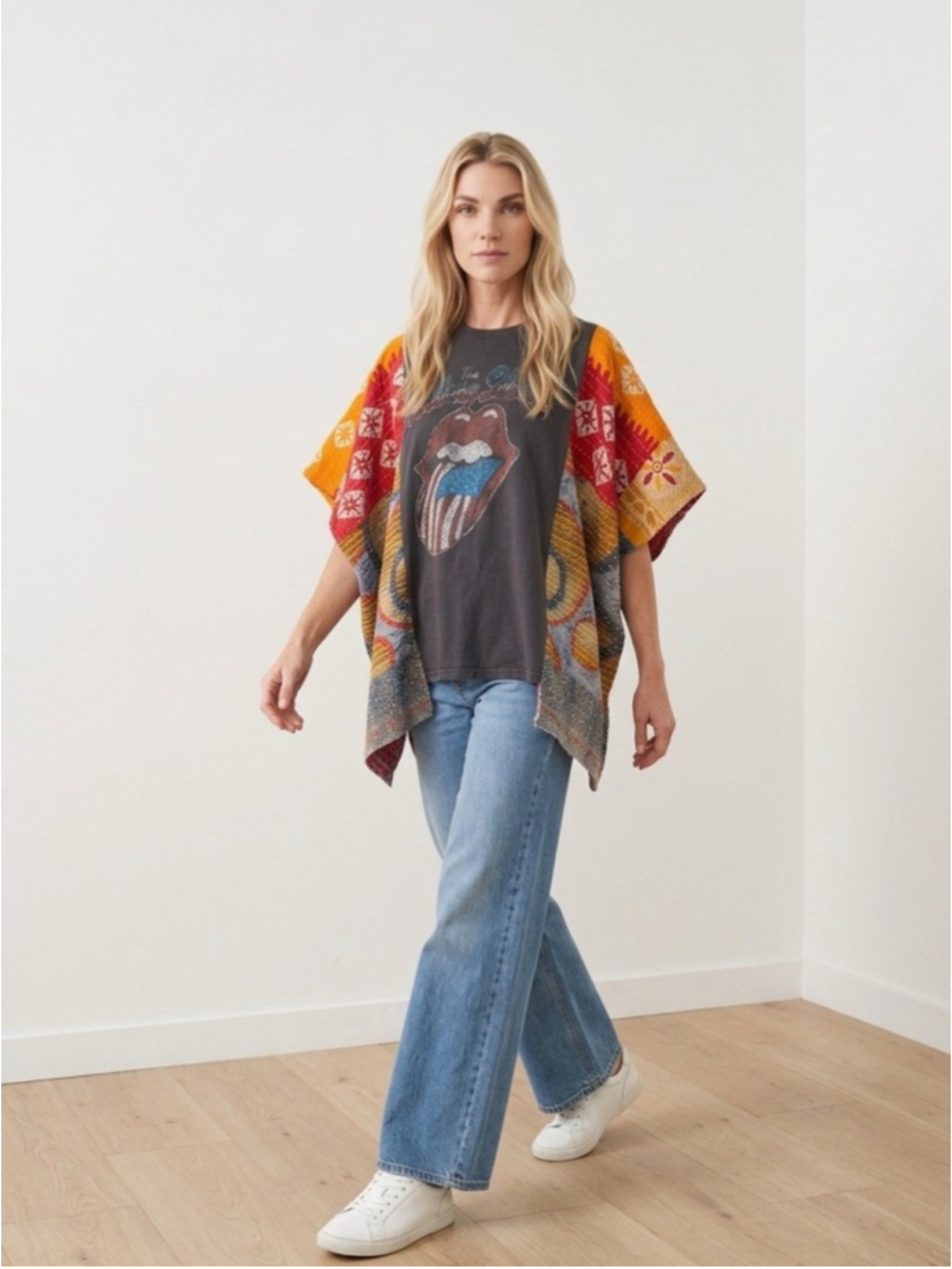 Handcrafted Upcycled Rolling Stones Kantha Tunic NWT One Size